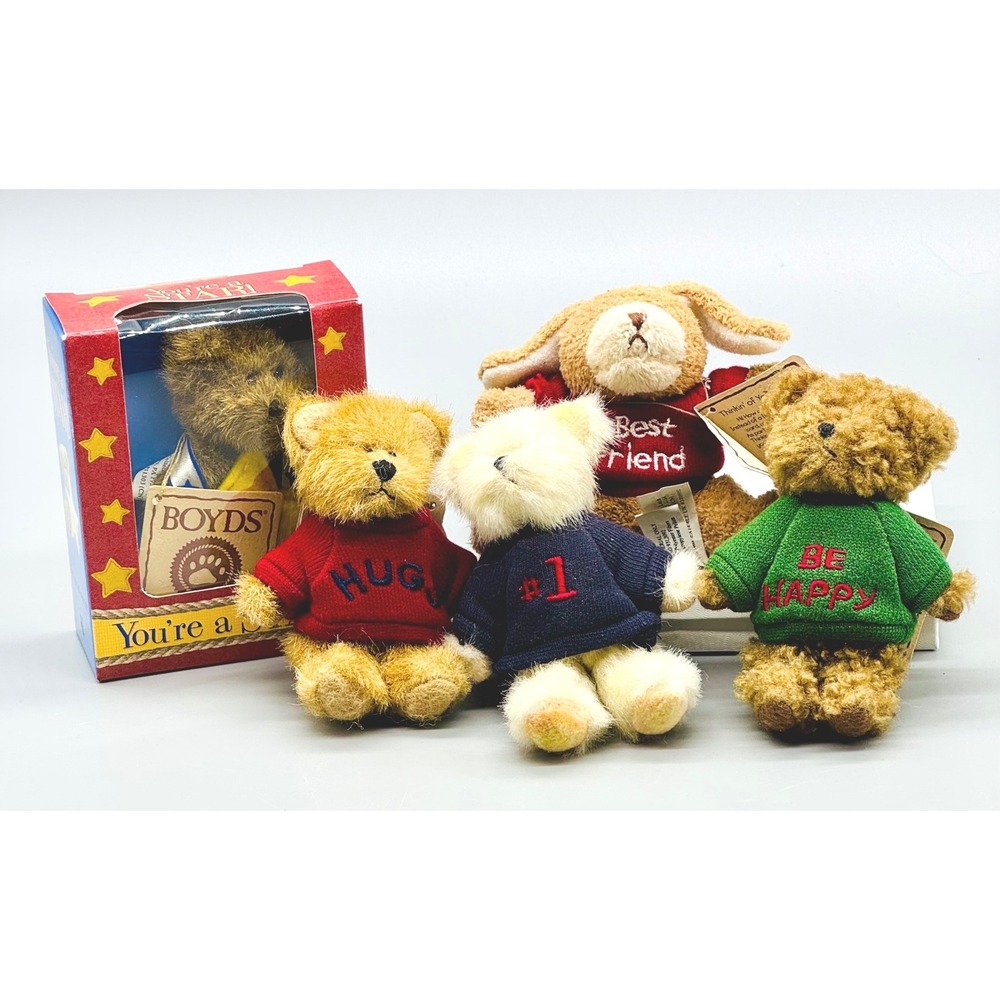 Boyds Bears Messenger Bear Dog Plush Lot‎ of 5 Sweater Be Happy Best Friend Hugs